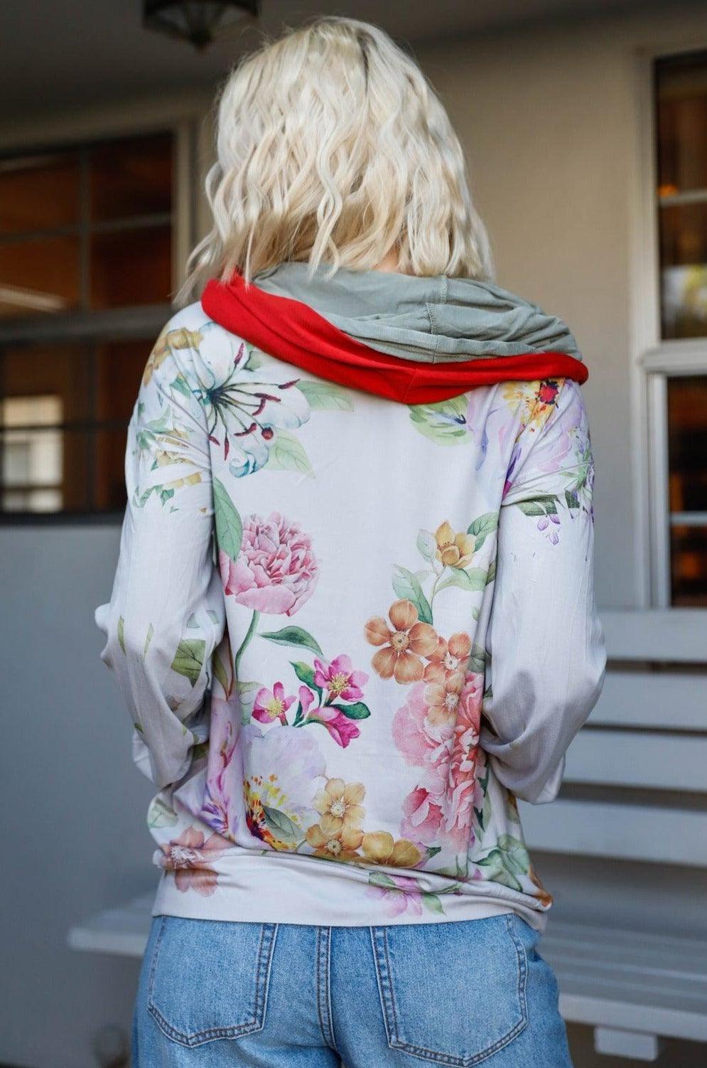 Women & Plus Size Floral Print Hooded Zip-Up Sweatshirt - Tasha Apparel Wholesale