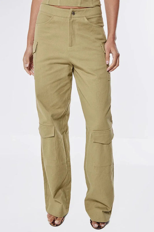 Cotton Bow Detail Wide Leg Cargo Pants - Tasha Apparel Wholesale
