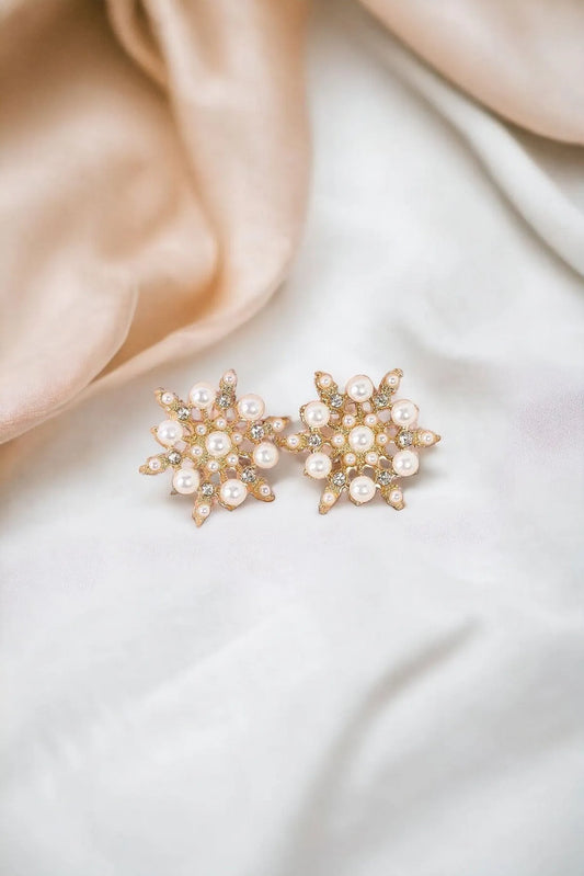 Gold & Pearl Snowflake Stud Earrings - Tasha Apparel Wholesale