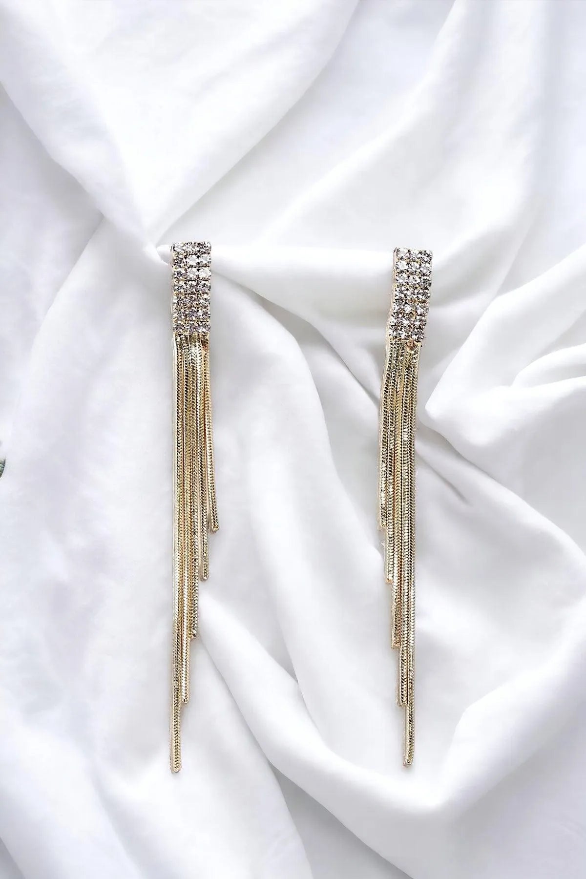 Gold Diamonds Incrustation Snake Chain Tassel Earrings - Tasha Apparel Wholesale