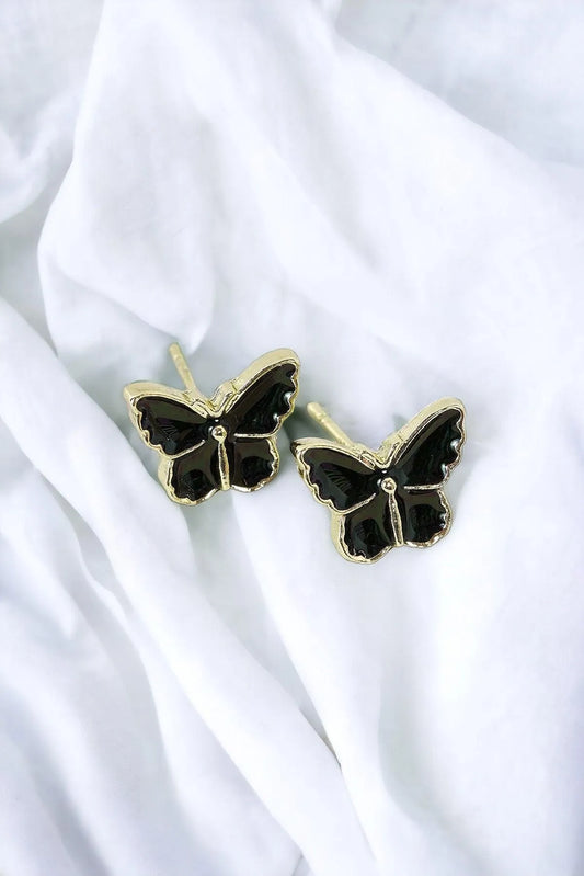 Gold & Black Butterfly Shaped Stud Earrings - Tasha Apparel Wholesale