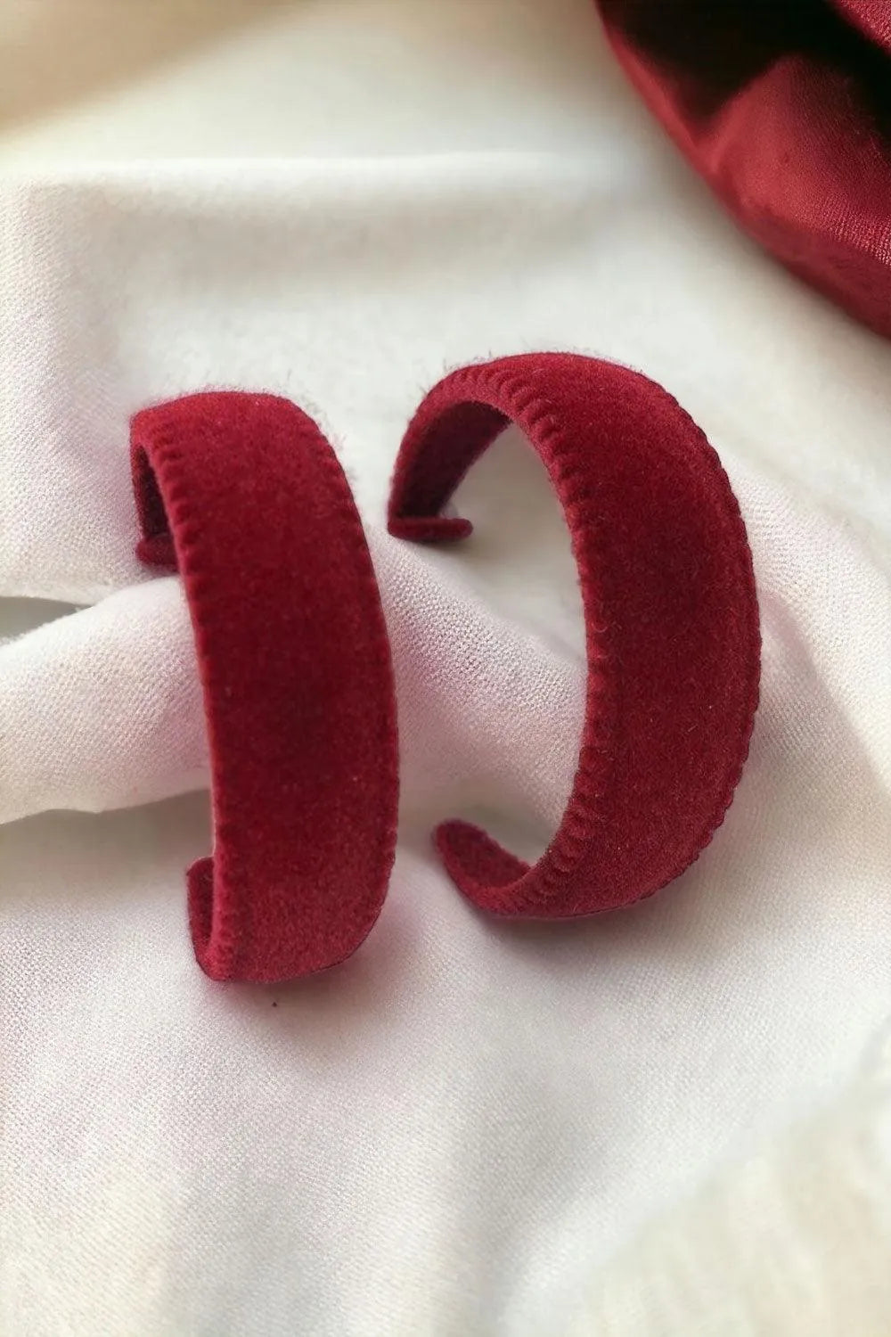 Burgundy Velvet Covered Flat Hoop Earrings - Tasha Apparel Wholesale