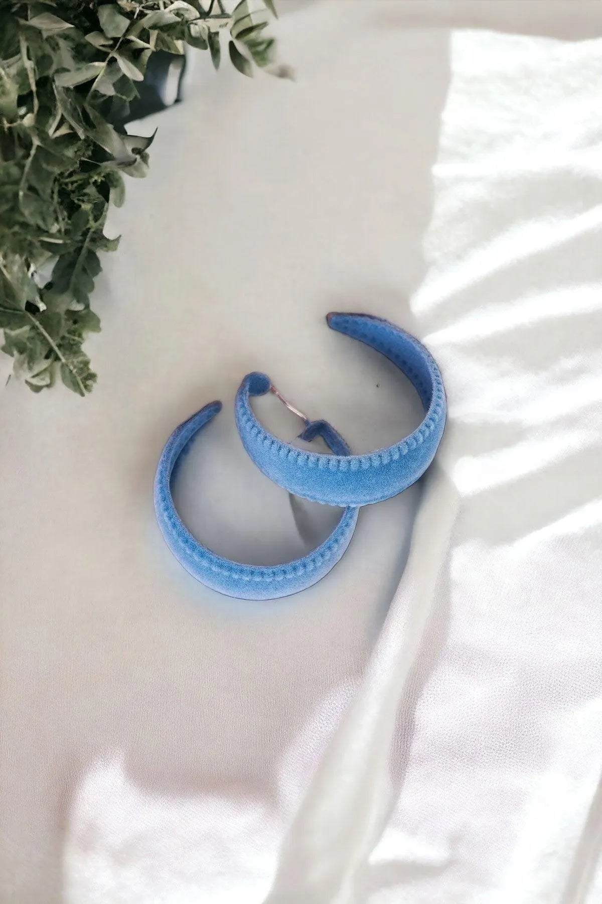 Blue Velvet Covered Flat Hoop Earrings - Tasha Apparel Wholesale