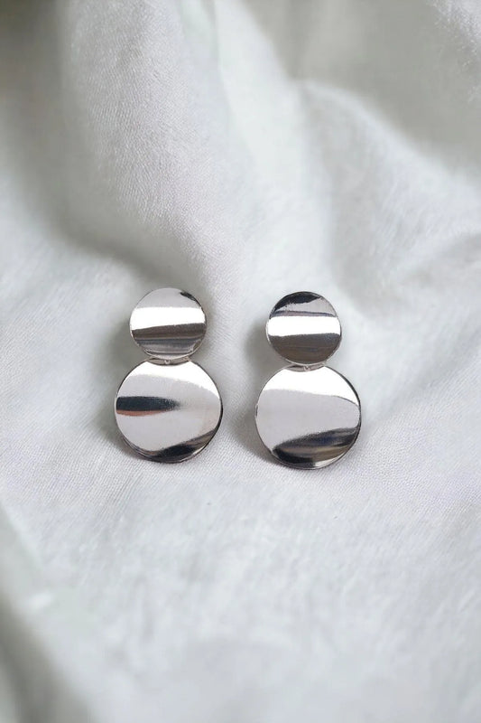Silver Bent Double Plate Dangle Earrings - Tasha Apparel Wholesale