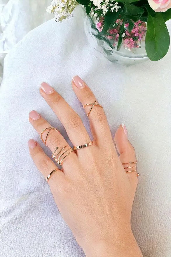 Gold Minimalistic Cross Decor Ring Set of 6 Rings - Tasha Apparel Wholesale