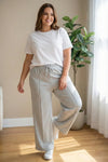 Plus Size Heather Grey Wide Leg Elastic Waist Lounge Pants - Tasha Apparel Wholesale