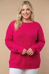Plus Size Chunky Knit Boat Neck Ribbed Berry Pink Oversized Fall Winter Sweater - Tasha Apparel Wholesale