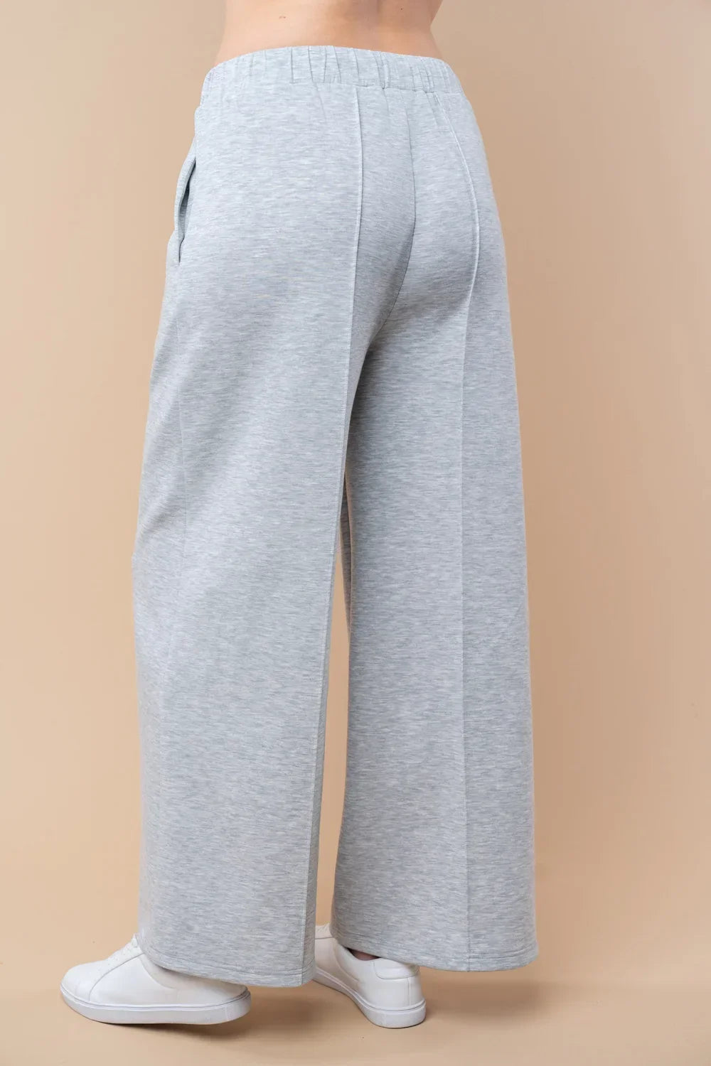 Plus Size Heather Grey Wide Leg Elastic Waist Lounge Pants - Tasha Apparel Wholesale