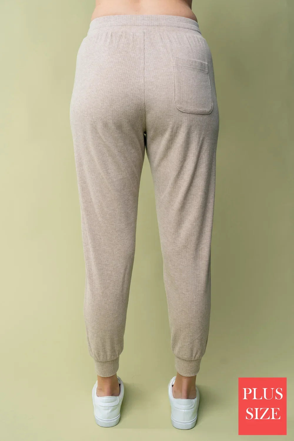 Plus Size Ribbed Knit Tapered with Back Pocket Elastic Waistband Joggers Pants - Tasha Apparel Wholesale