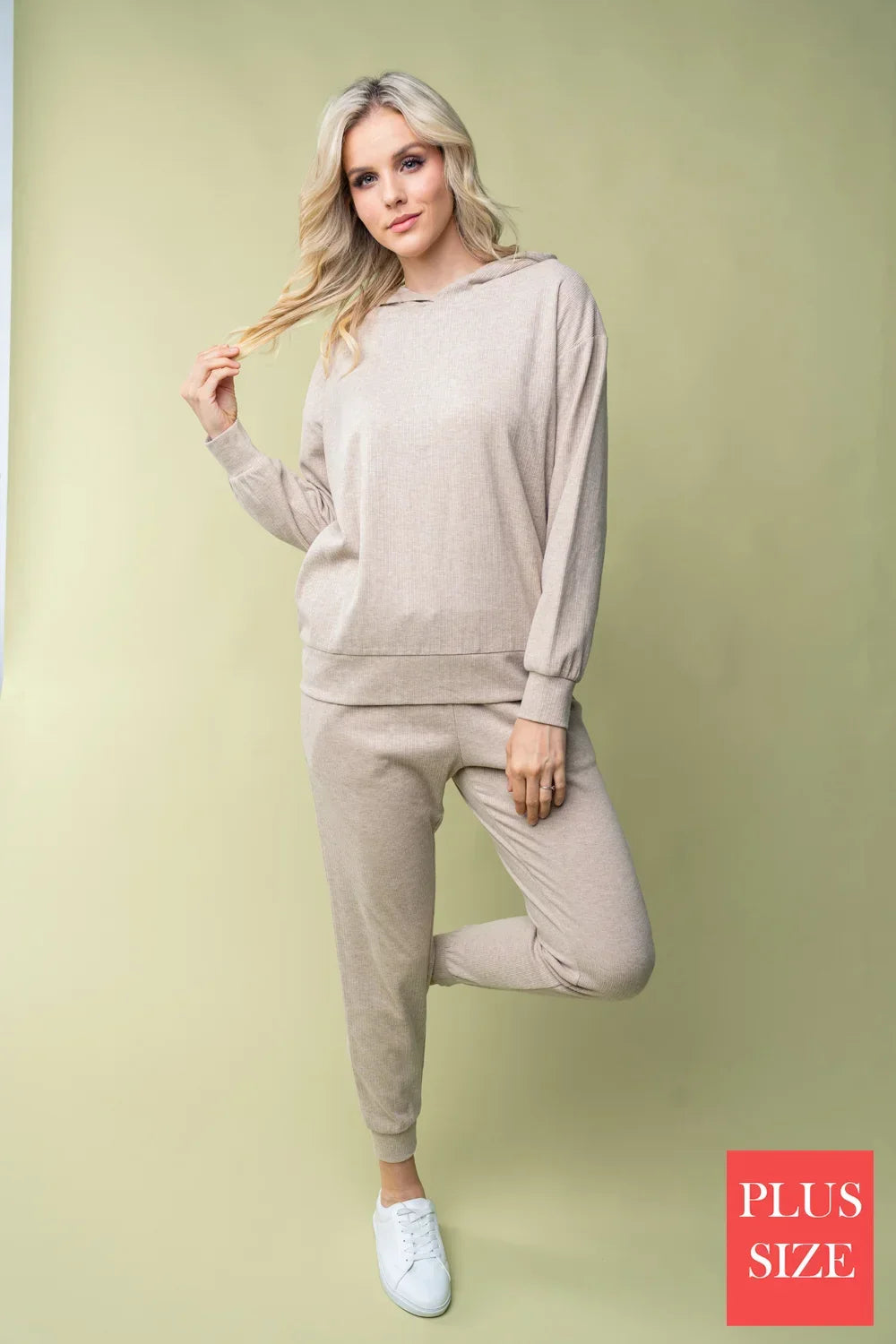 Plus Size Ribbed Knit Tapered with Back Pocket Elastic Waistband Joggers Pants - Tasha Apparel Wholesale