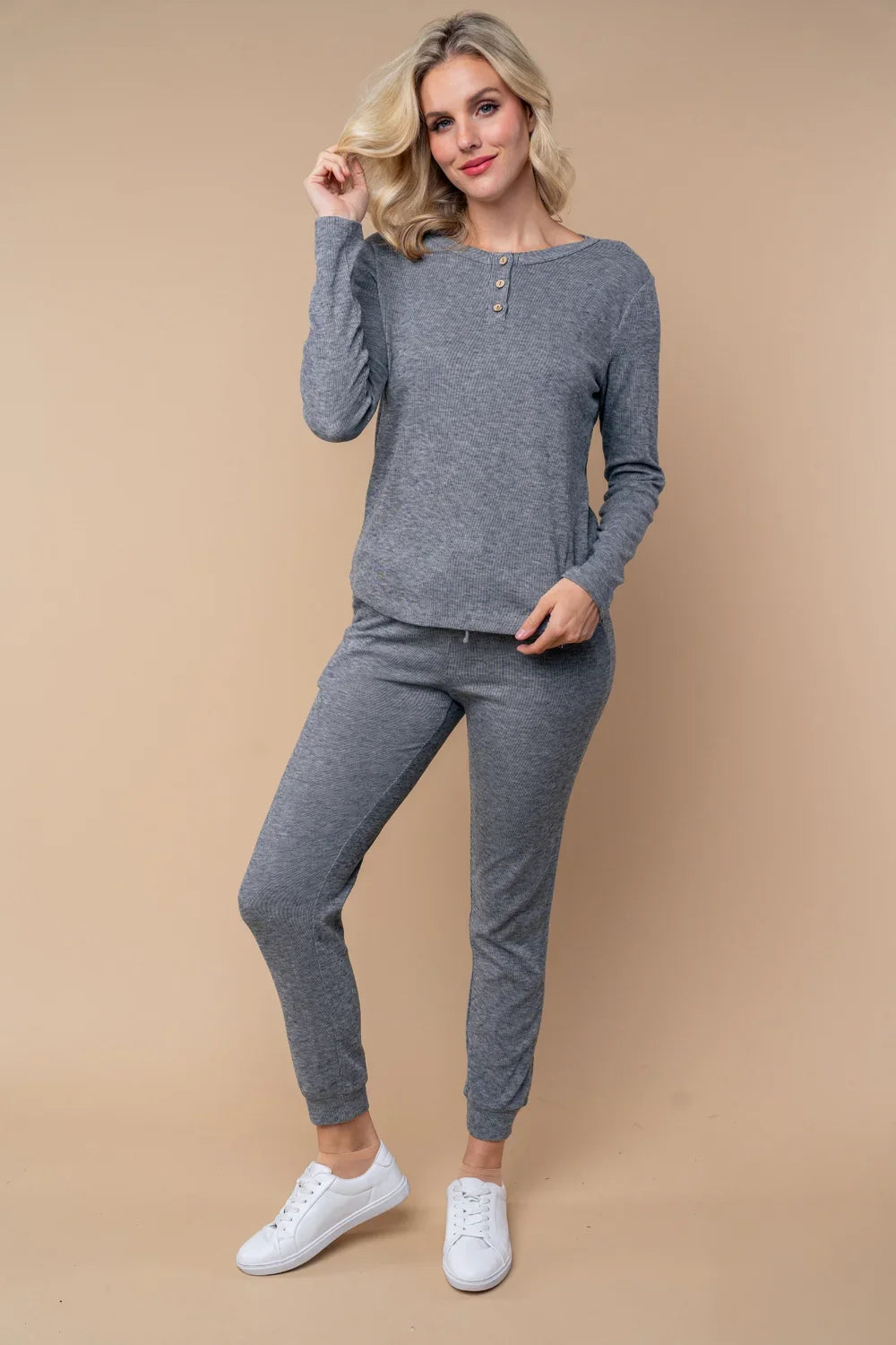 Soft Ribbed Knit Elastic Waist Cozy Lounge Jogger Pants - Tasha Apparel Wholesale