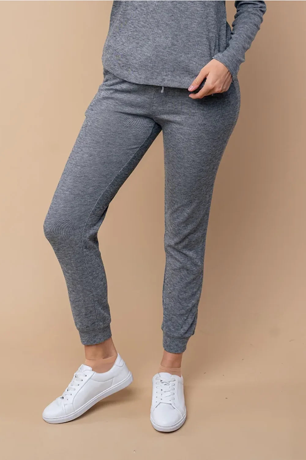 Soft Ribbed Knit Elastic Waist Cozy Lounge Jogger Pants - Tasha Apparel Wholesale