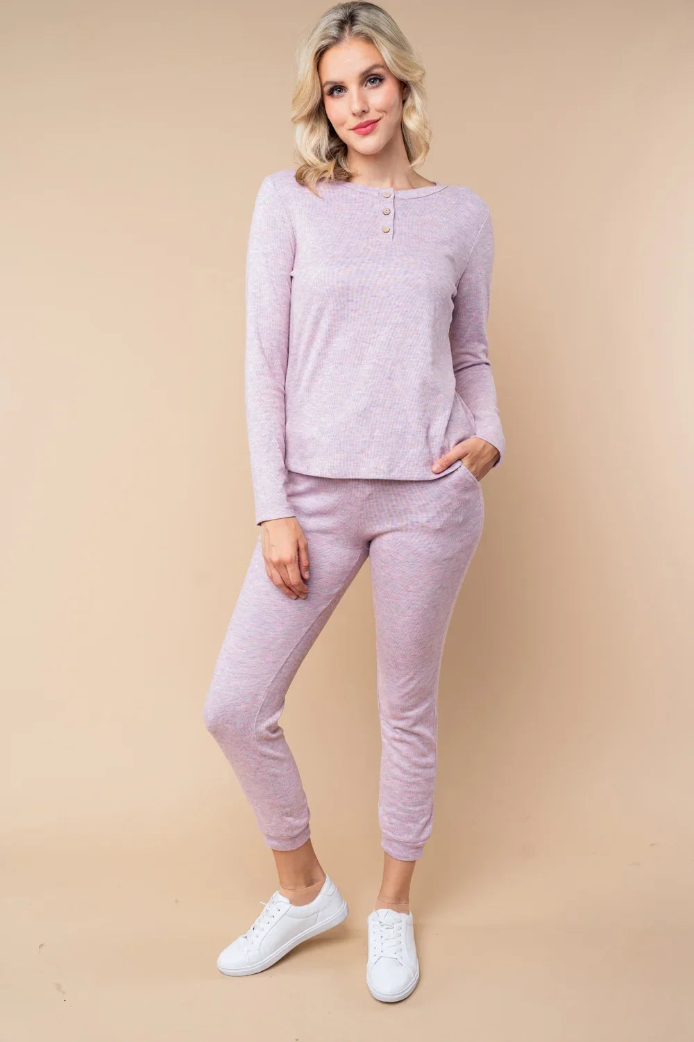 Soft Ribbed Knit Elastic Waist Cozy Lounge Jogger Pants - Tasha Apparel Wholesale