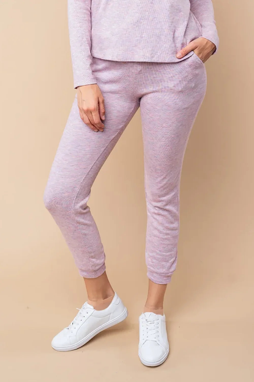 Soft Ribbed Knit Elastic Waist Cozy Lounge Jogger Pants - Tasha Apparel Wholesale