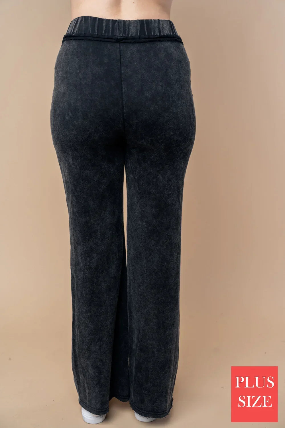Washed White Drawstring Plus Size Mineral Washed Wide Leg Drawstring with Pockets Joggers Pant