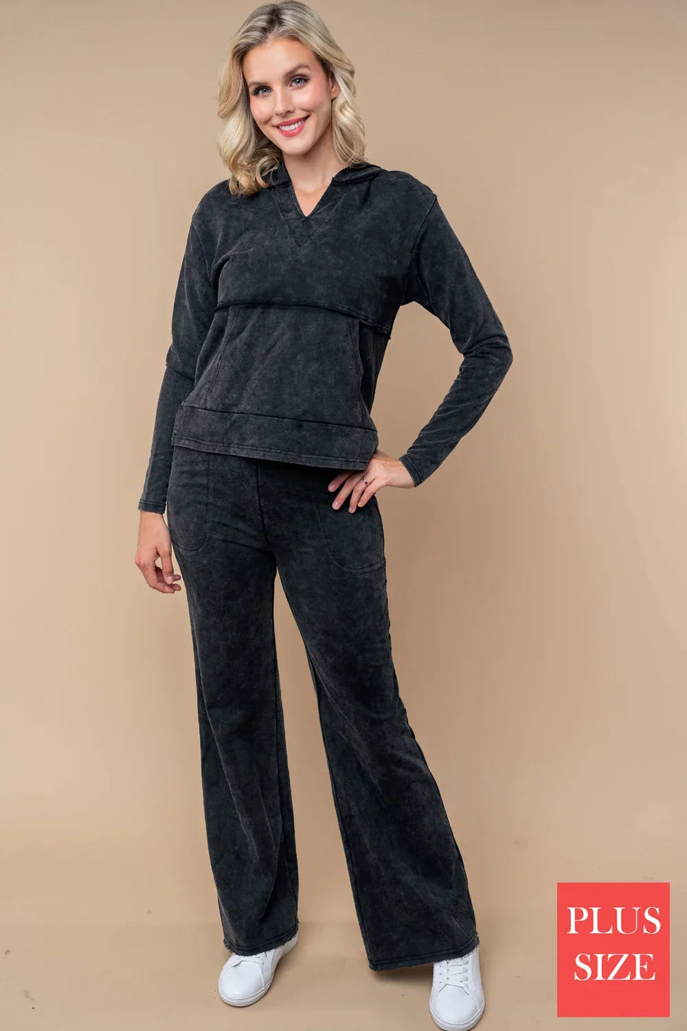 Plus Size Mineral Washed Wide Leg Drawstring with Pockets Joggers Pants - Tasha Apparel Wholesale