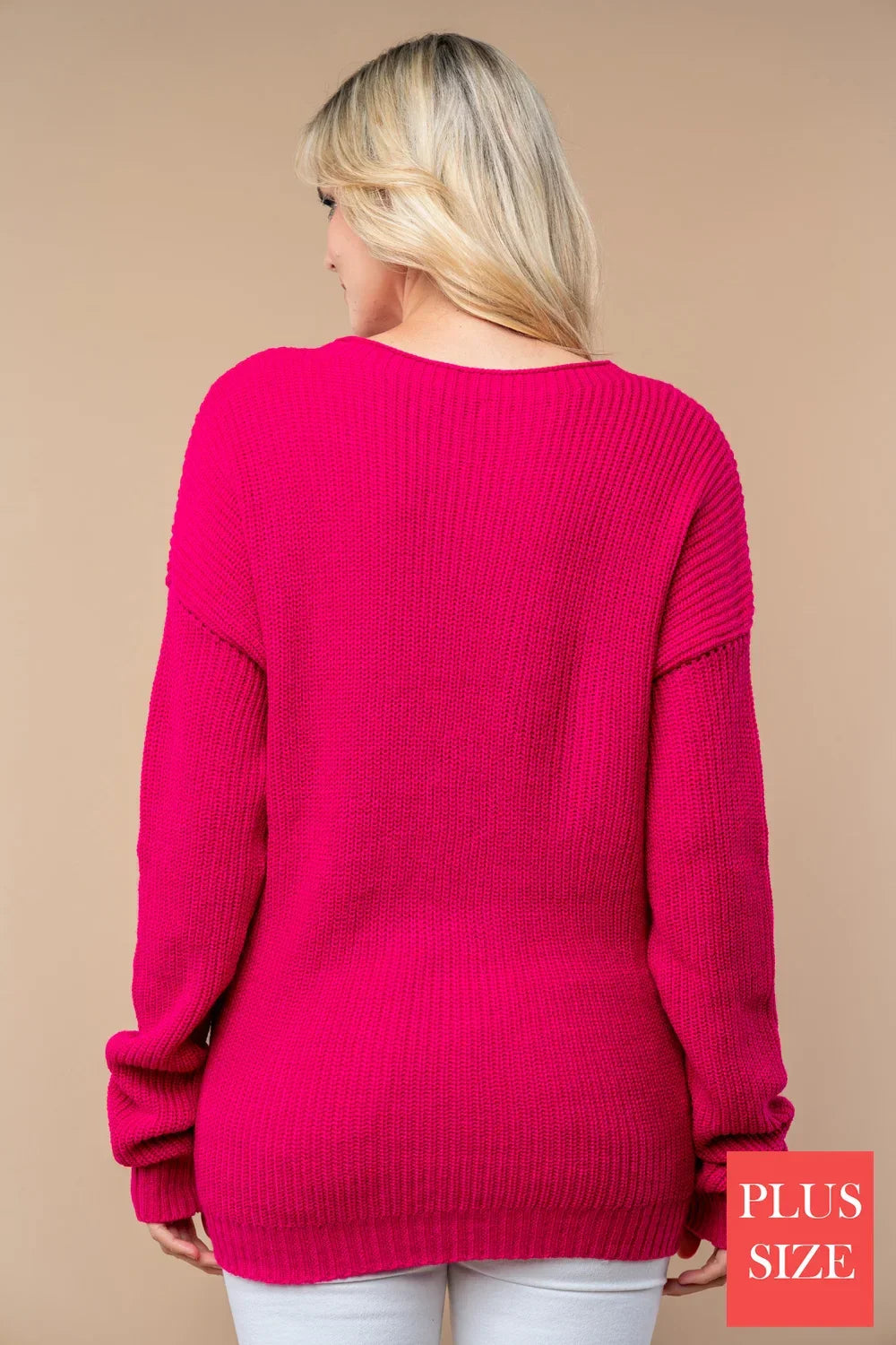 Plus Size Chunky Knit Boat Neck Ribbed Berry Pink Oversized Fall Winter Sweater - Tasha Apparel Wholesale