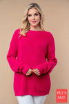 Plus Size Chunky Knit Boat Neck Ribbed Berry Pink Oversized Fall Winter Sweater - Tasha Apparel Wholesale