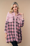 Mauve Pink Plaid Oversized Relaxed Fit Color Block Button Down Shirt Shacket - Tasha Apparel Wholesale