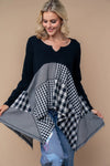Mixed Gingham Plaid Asymmetrical Hem Color Block Long Sleeve Tunic Top - Tasha Apparel Wholesale