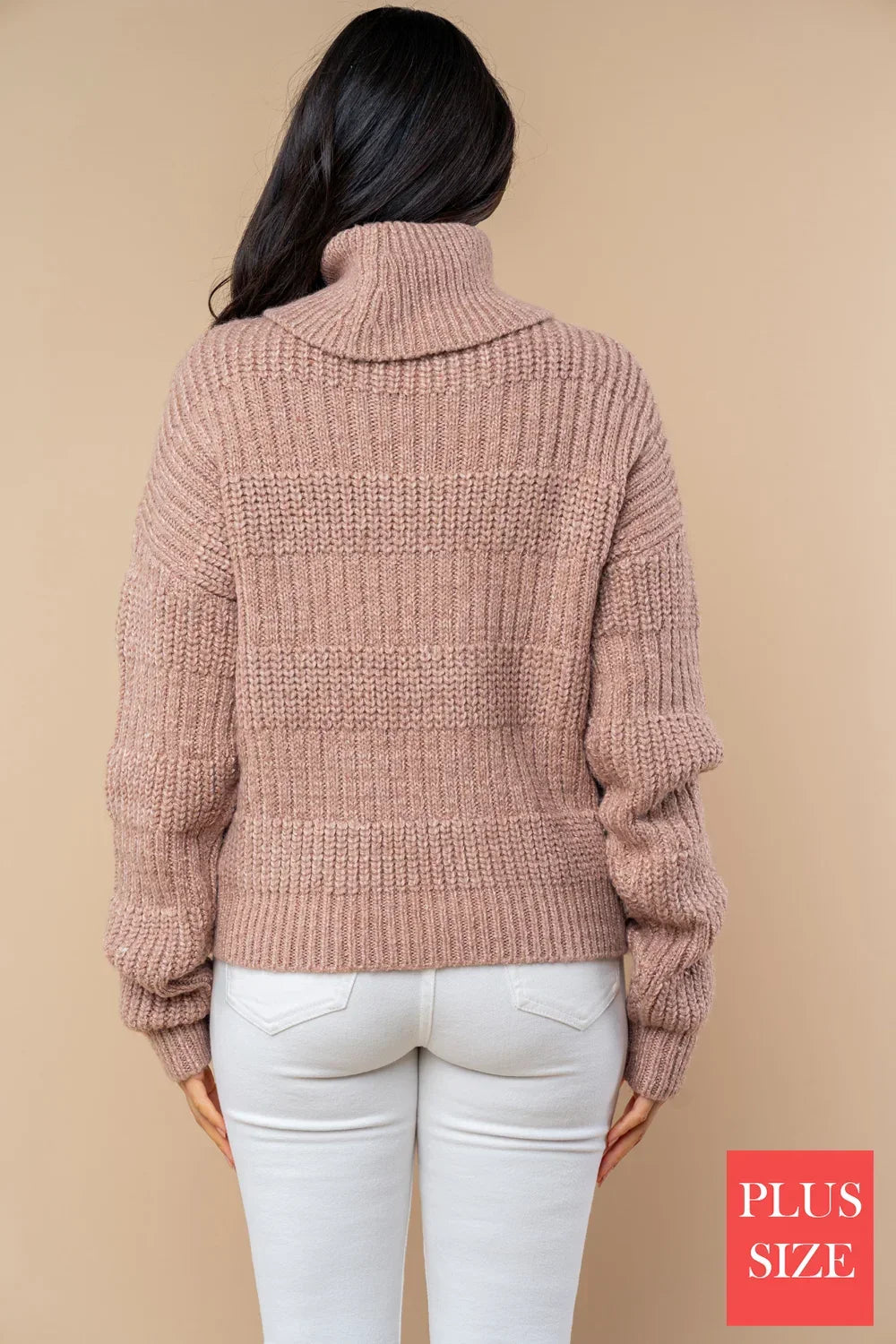 Plus Size Chunky Knit Turtleneck Textured Stripe Cozy Mauve Fall Winter Sweater - Tasha Apparel Wholesale