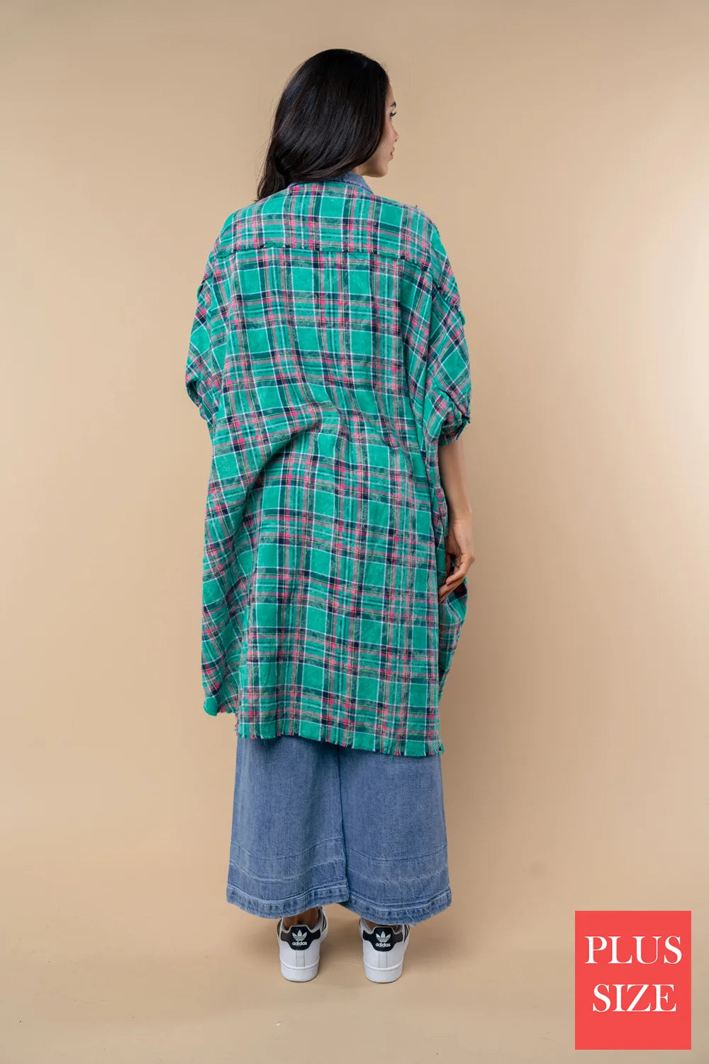 Plus Size Green Plaid Oversized Boutique Casual Layering Shacket - Tasha Apparel Wholesale