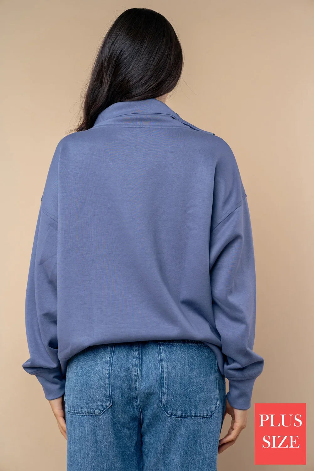 Plus Size Relaxed Half-Zip Oversized Pullover Hoodie in Light Navy Sweatshirt - Tasha Apparel Wholesale