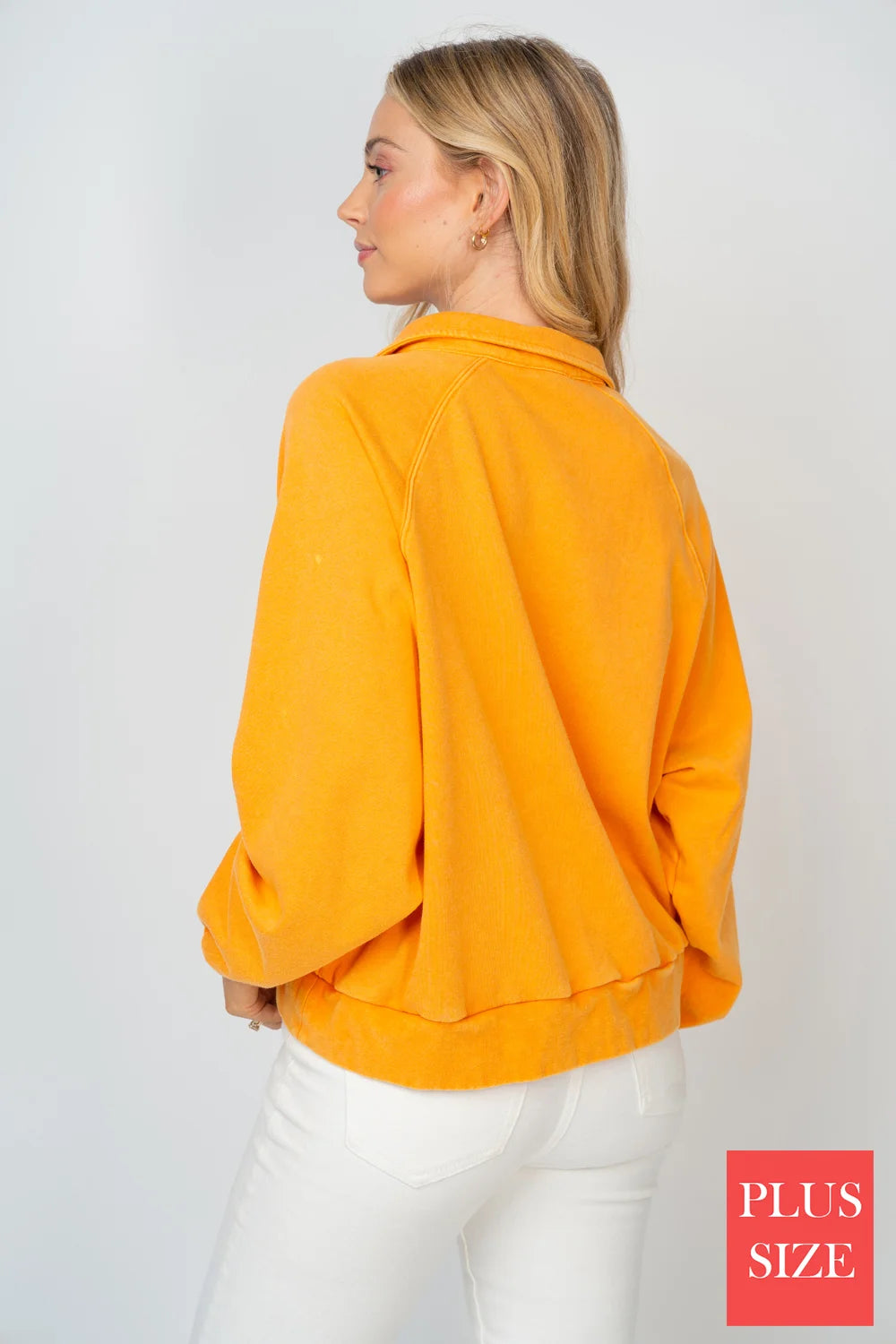 Plus Size Mineral Wash Collared Button Detail Relaxed Fit Pullover Sweatshirt Top - Tasha Apparel Wholesale