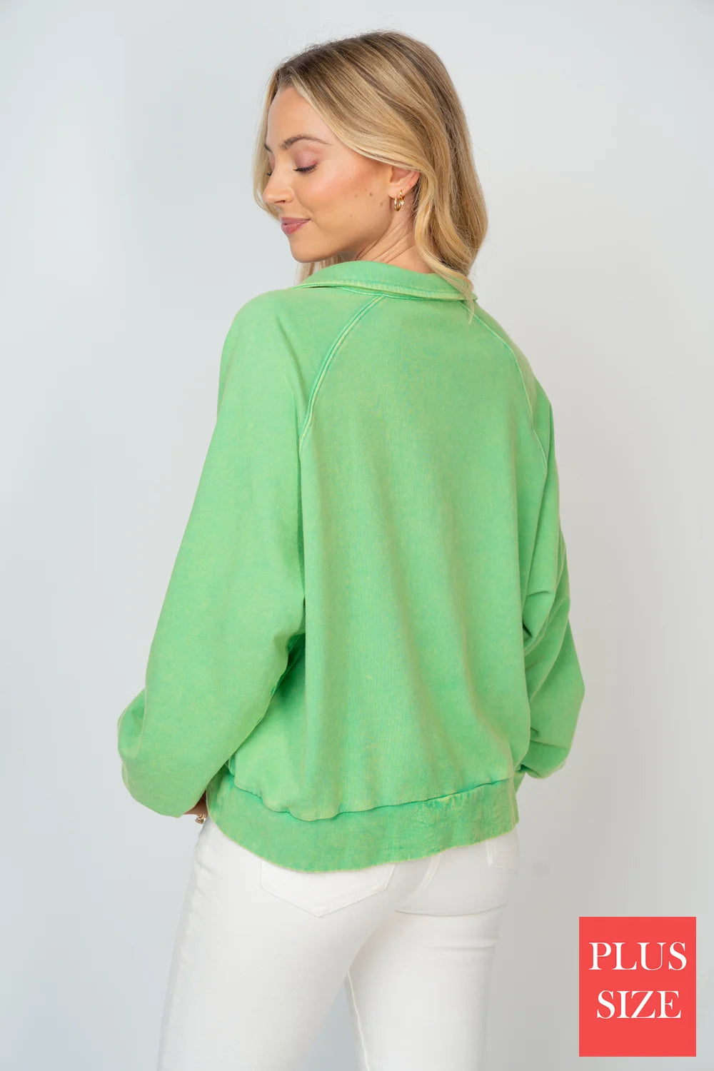 Plus Size Mineral Wash Collared Button Detail Relaxed Fit Pullover Sweatshirt Top - Tasha Apparel Wholesale