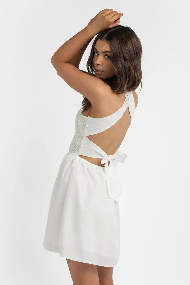 Western Boho Smocked Front Open Back Mini Dress - Tasha Apparel Wholesale