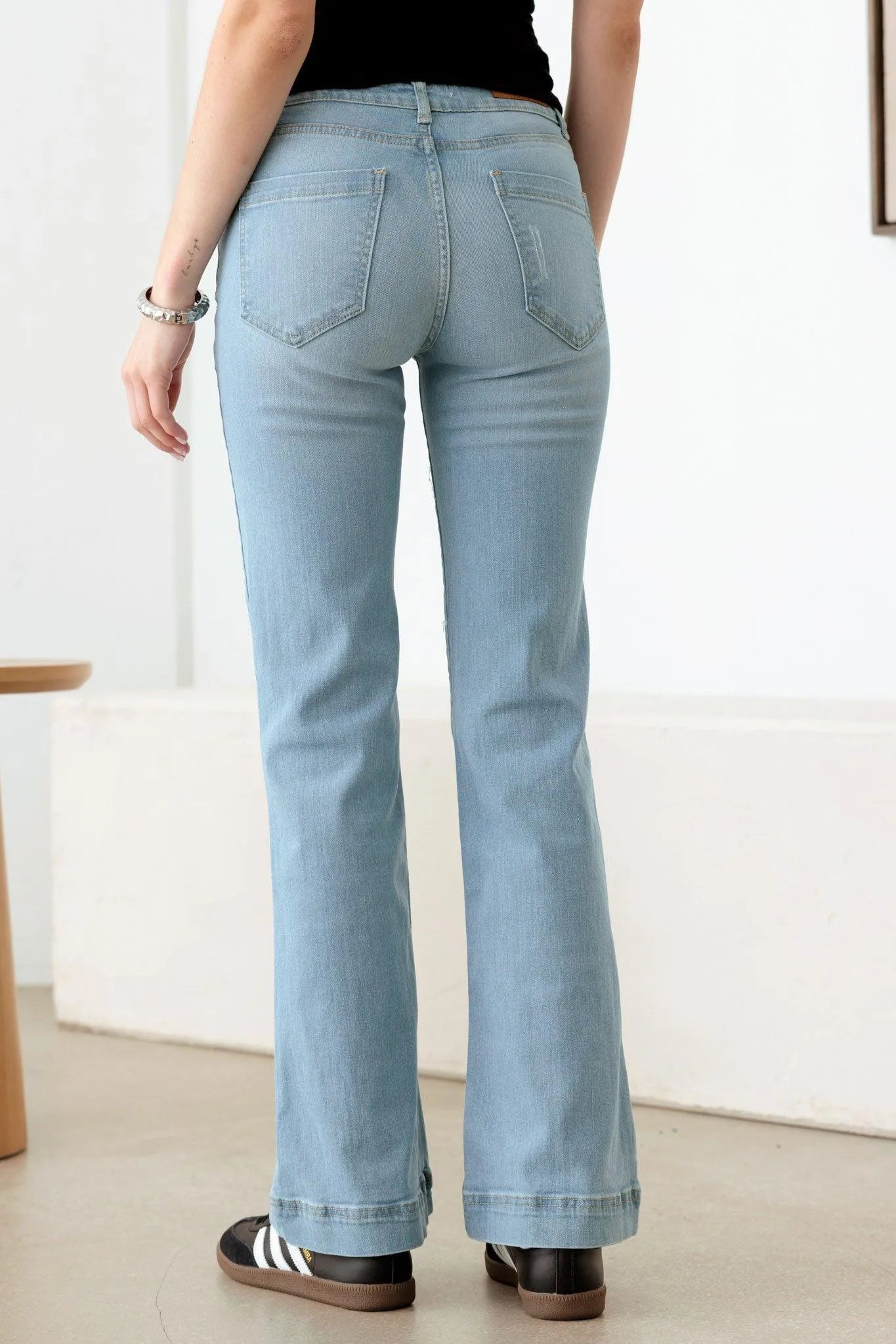 Blue Mid Waist Slogan Graphic Print Flare Jeans - Tasha Apparel Wholesale