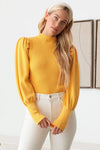 Ribbed Mock Neck Long Balloon Sleeve Sweater - Tasha Apparel Wholesale