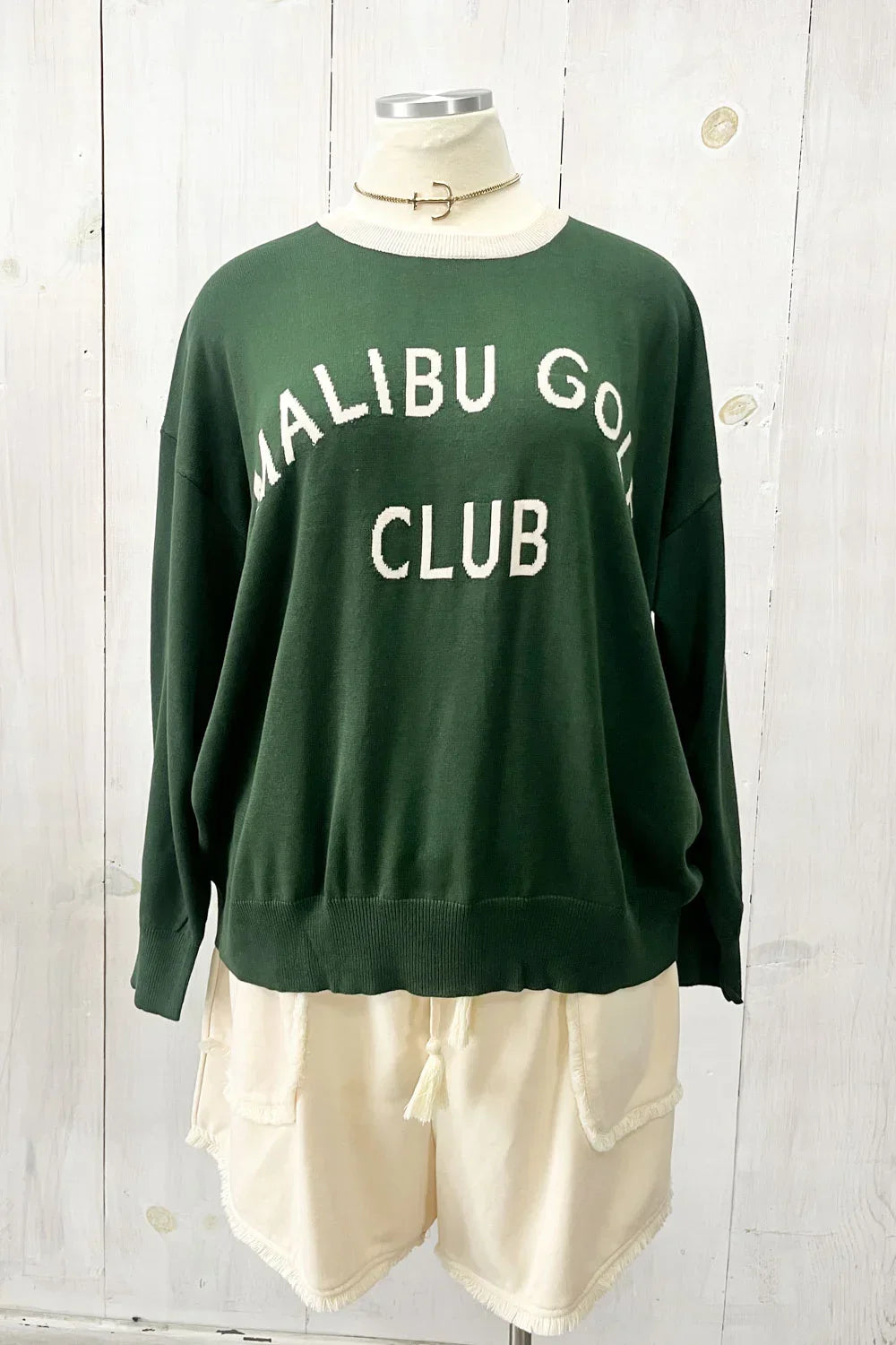 Plus Size "Malibu Golf Club" Graphic Knit Long Sleeve Crew Neck Relaxed Fit Sweater