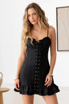 Lace Up Bustier Ruffle Edge Mini Dress - Tasha Apparel Wholesale
