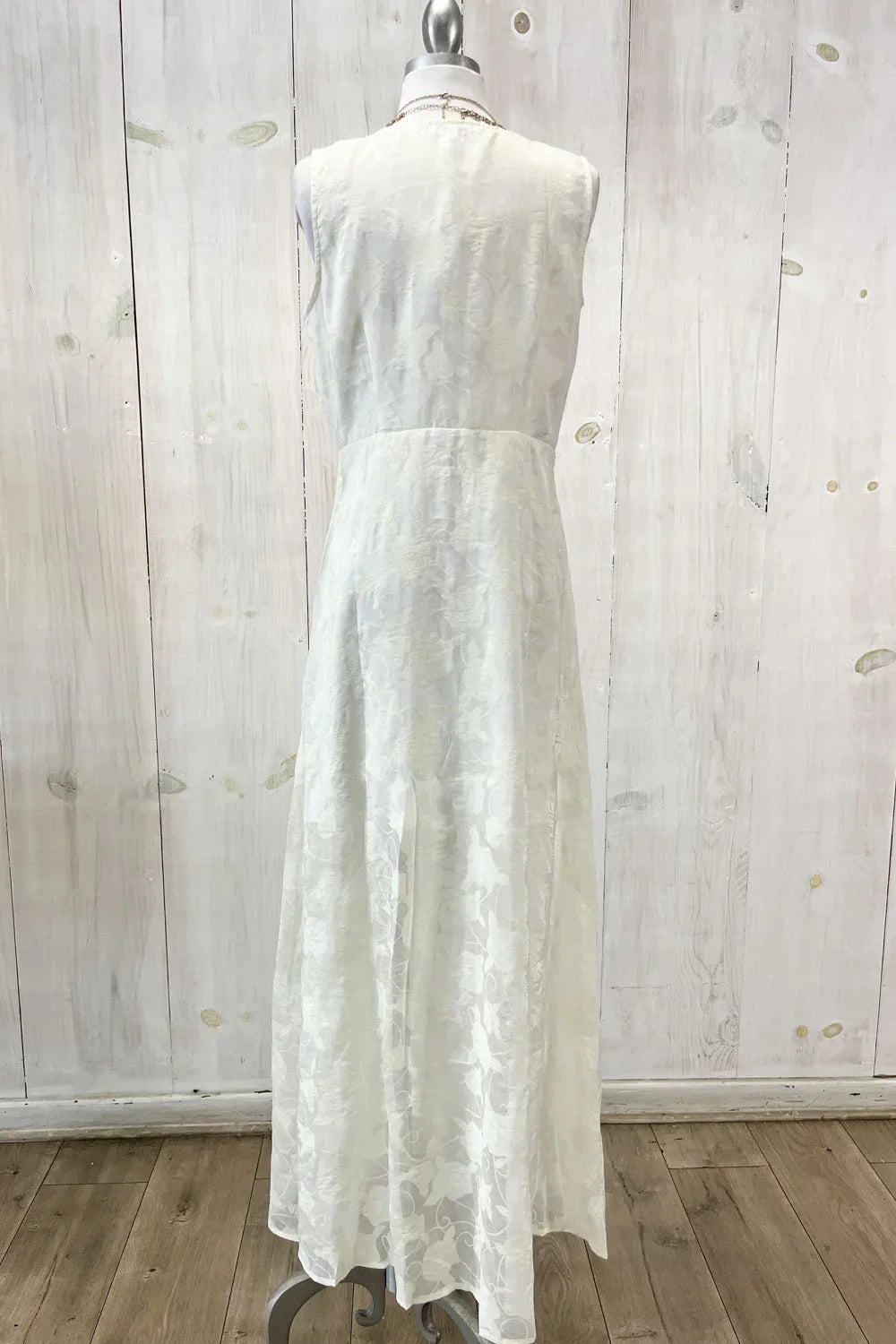 Sleeveless Floral Satin Button Down Front Slit Resort Dress