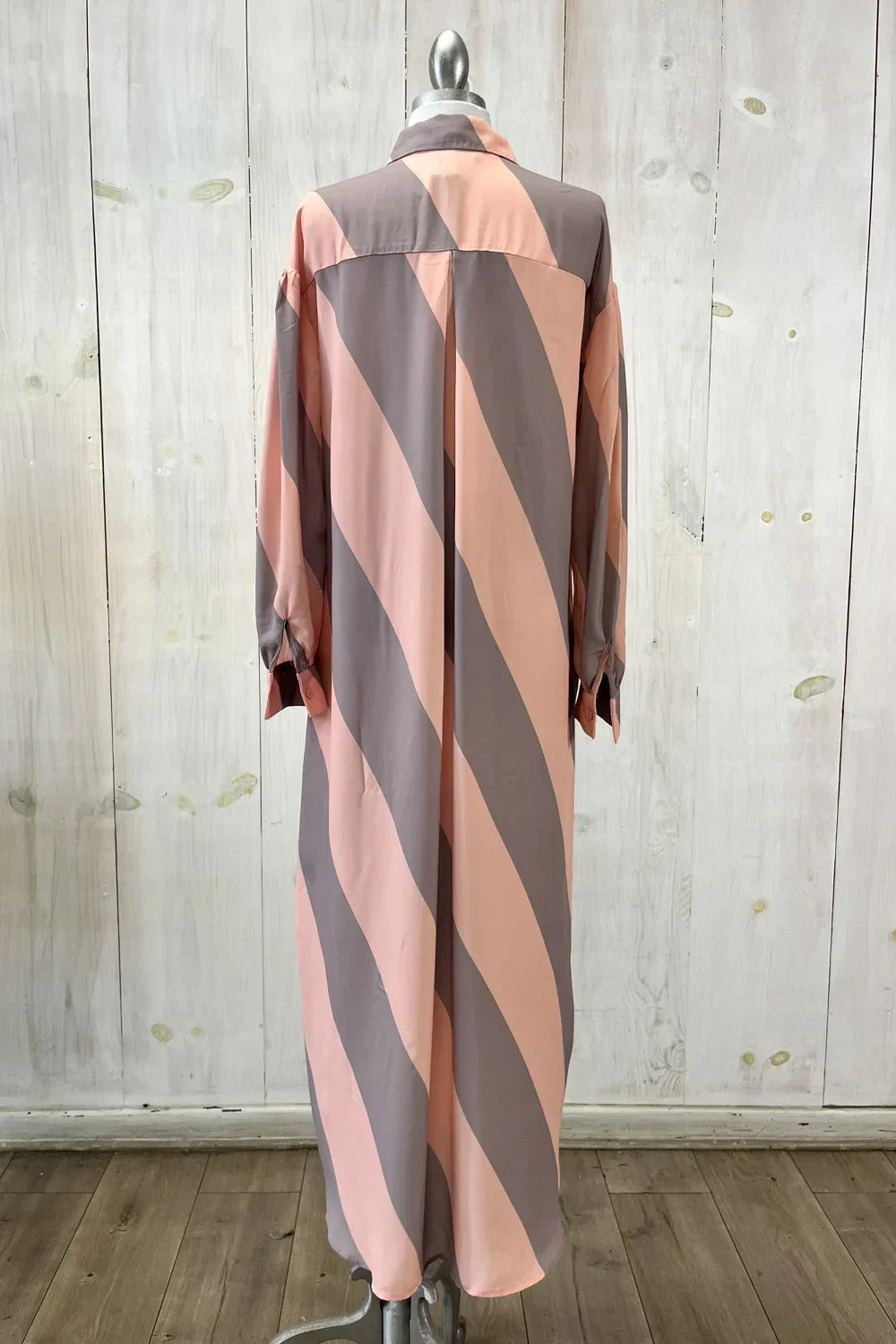 Striped Button Down Long Sleeve Collared Flowy Boutique Maxi Shirt Dress Grey Pink / S-M-L/2-2-2 Striped Button Down Long Sleeve Collared Flowy Boutique Maxi Shirt Dress Grey Pink / S-M-L/2-2-2