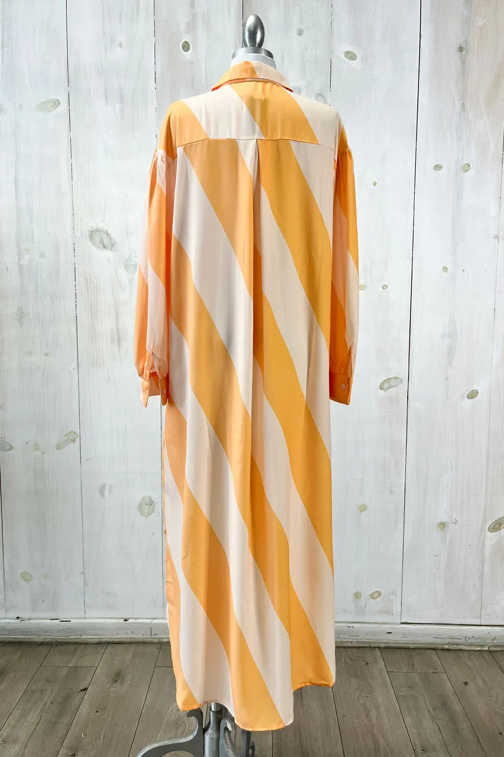 Striped Button Down Long Sleeve Collared Flowy Boutique Maxi Shirt Dress