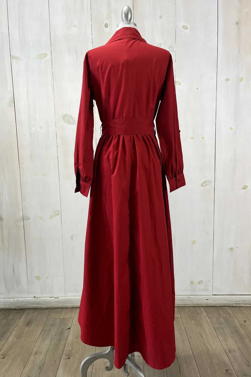 Button Down with Tie Belt Long Sleeve 100% Cotton Maxi Shirt Dress