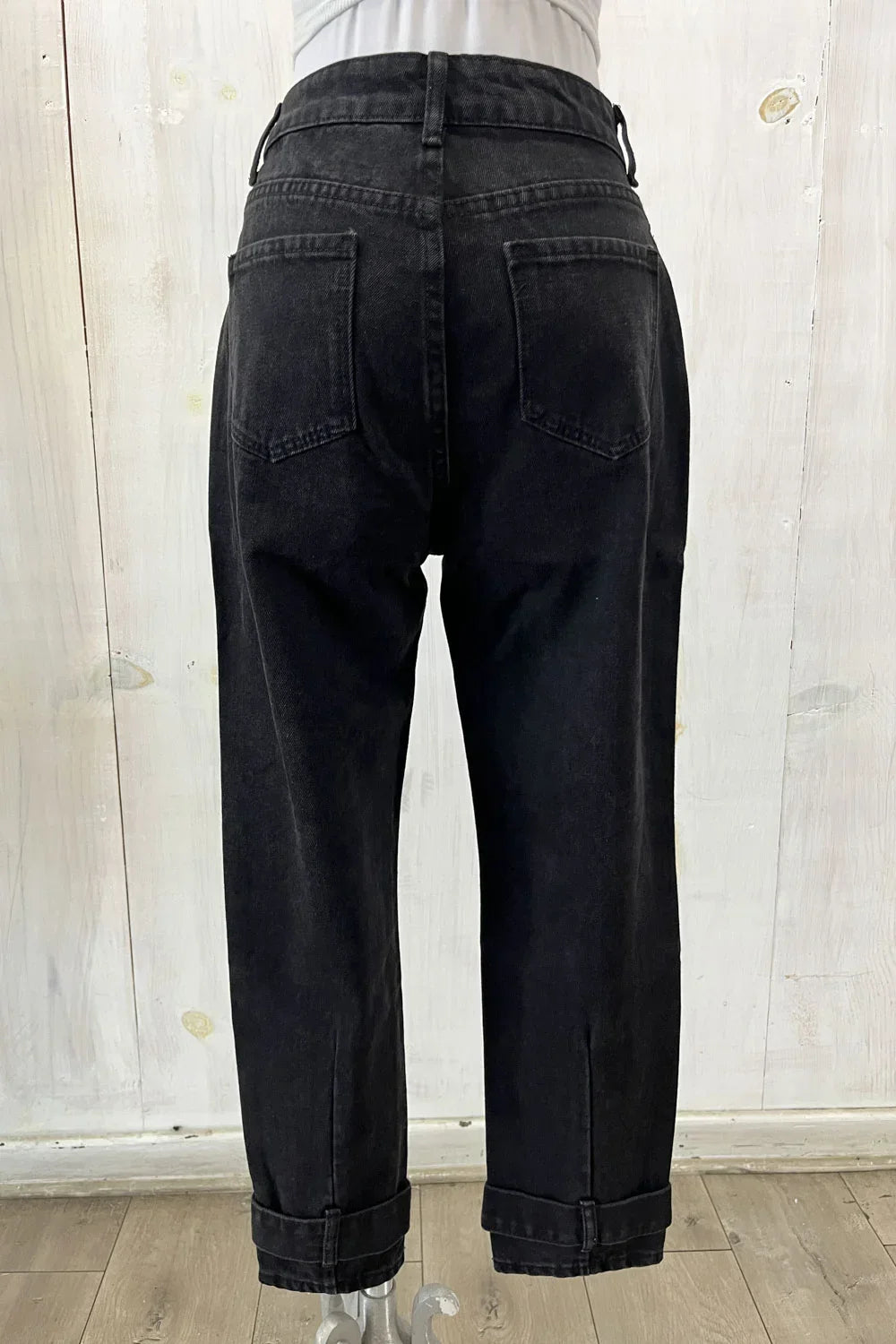 High Waist Jeans with Buckle Hem Detail Trendy Boutique Denim Pants