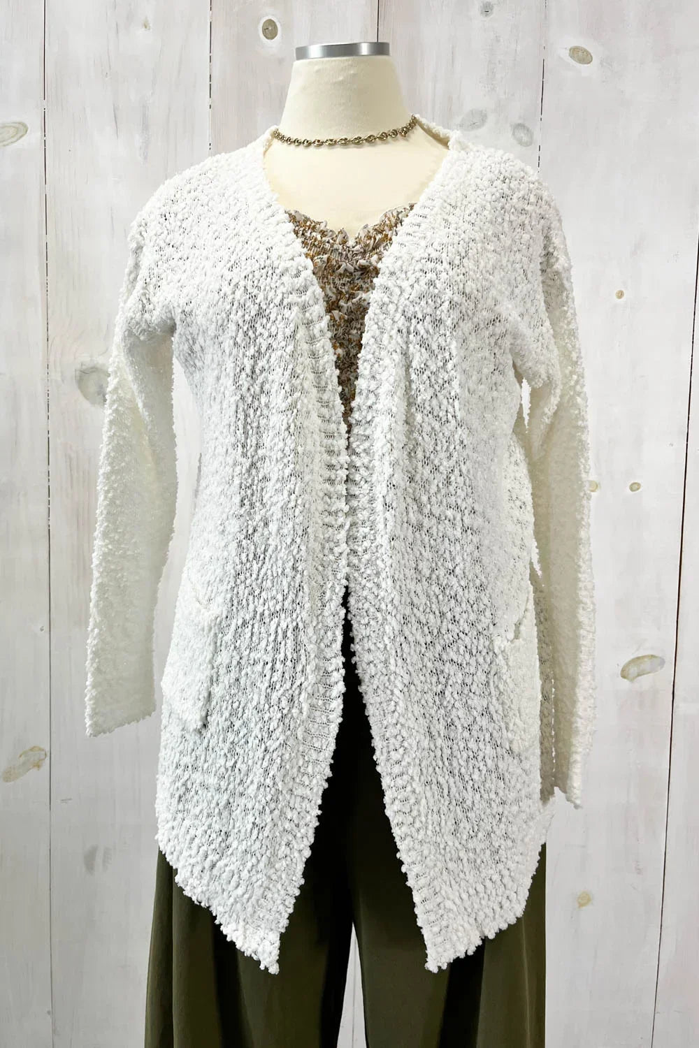 Plus Size Long Sleeve Popcorn Pattern Lightweight Open Cardigan