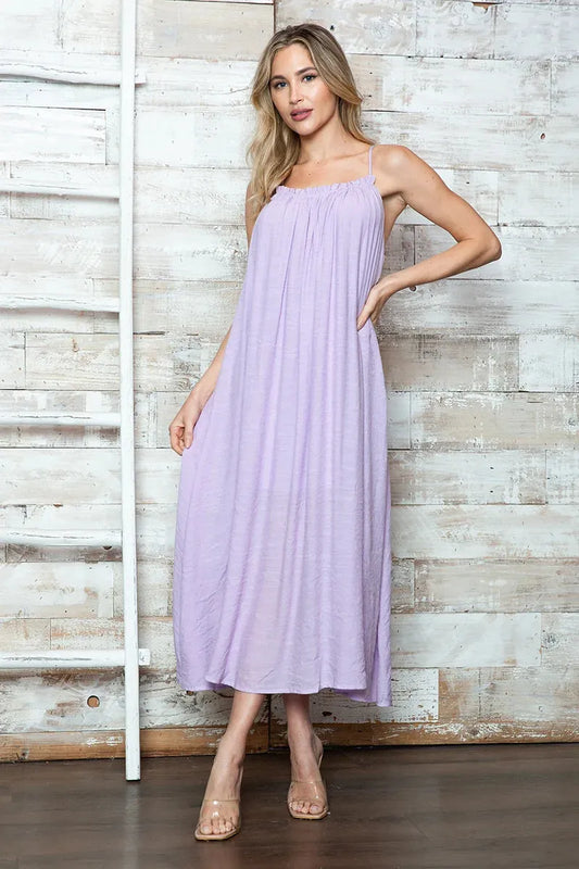 Oversize Sleeveless Ruffle Neck Maxi Dress - Tasha Apparel Wholesale
