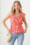 Floral Shoulder Ribbon Tie Elastic Waist Ruffle Top - Tasha Apparel Wholesale