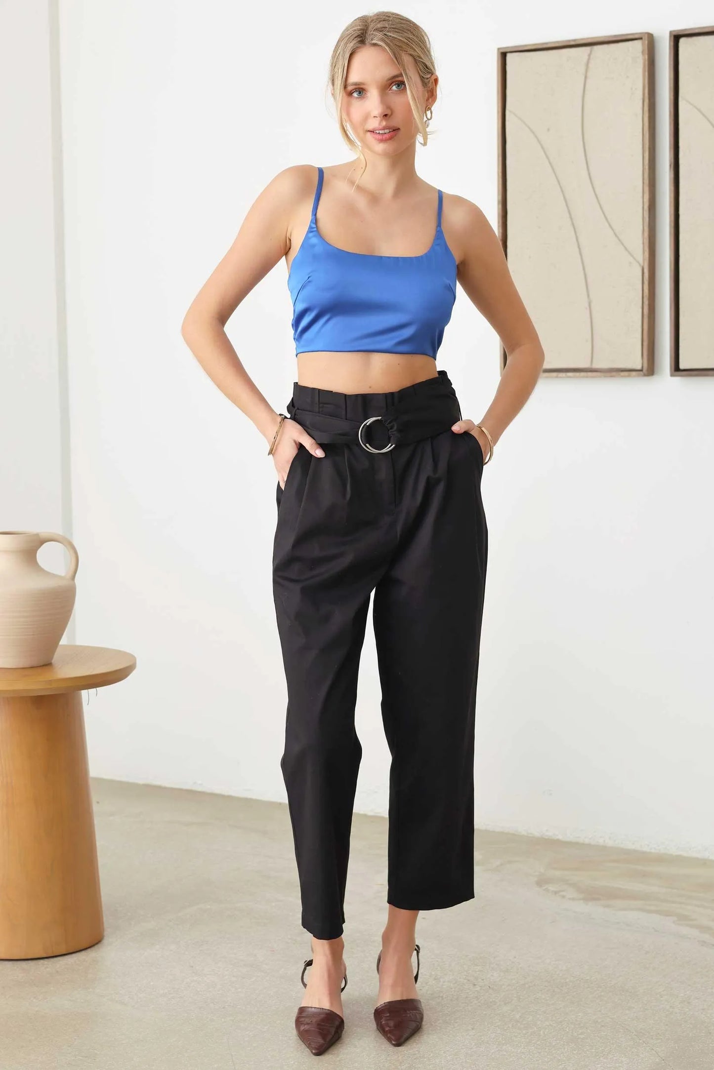 Satin Scoop Neck Smocked Back Crop Bra Top - Tasha Apparel Wholesale