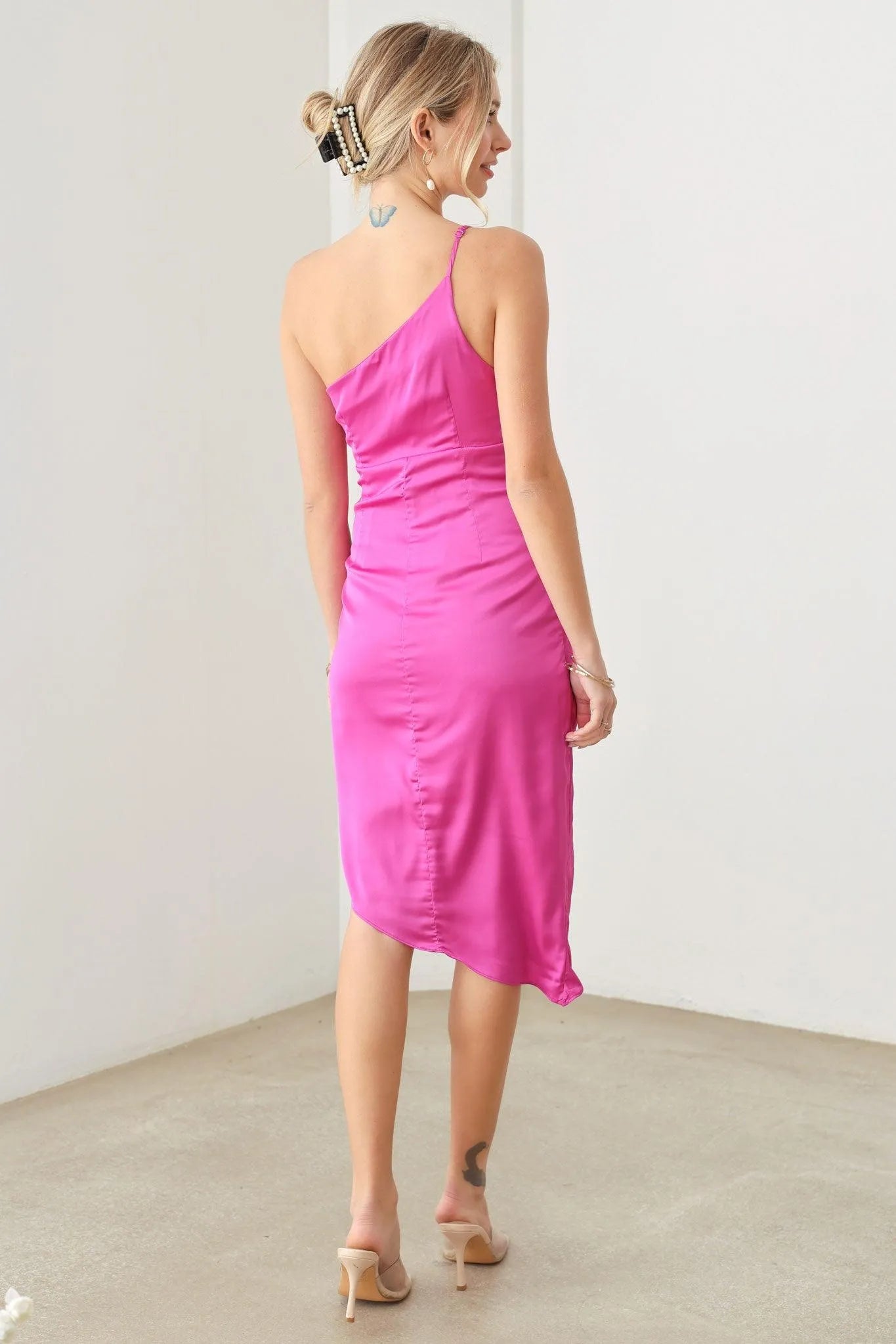 One Shoulder Cut Open Side Wrap Dress - Tasha Apparel Wholesale