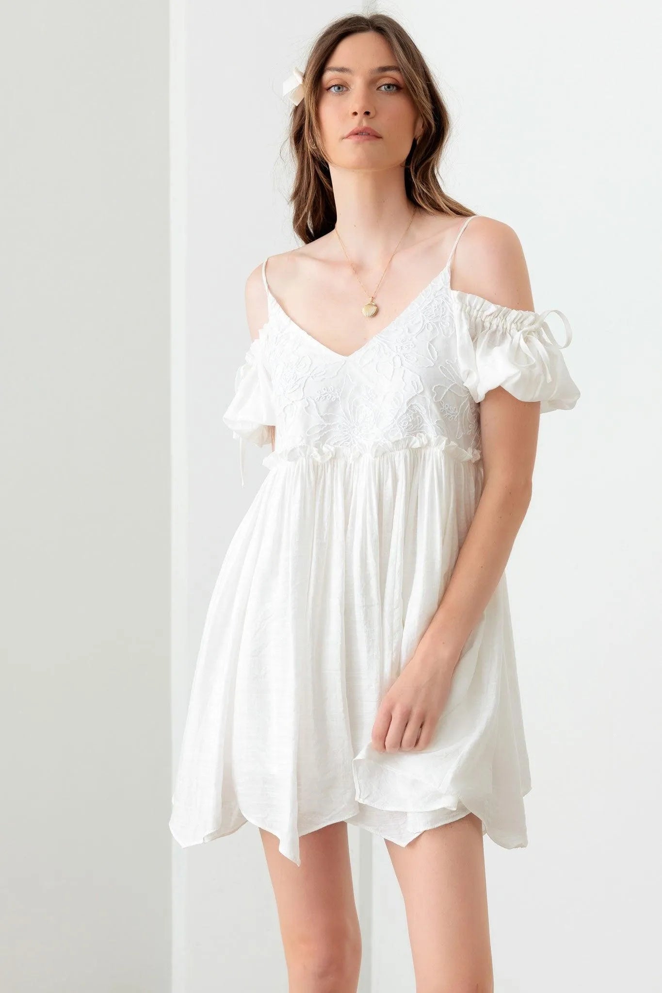 sachin and babi light blue dress Solid Scoop-Neck Embroidered Floral Mini Dress main image 0