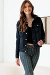 Dark Wash Front Pockets Gold Buttons Denim Jacket - Tasha Apparel Wholesale