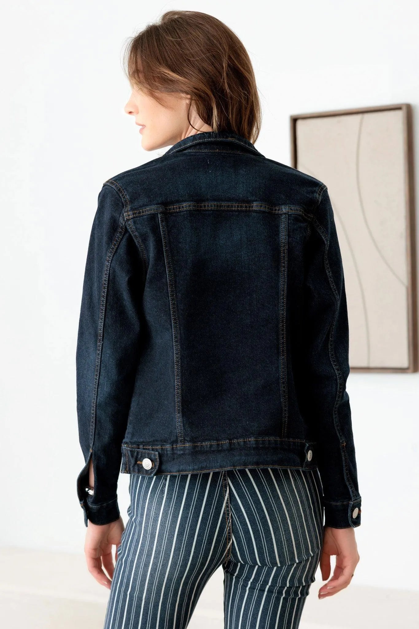 Dark Wash Front Pockets Gold Buttons Denim Jacket - Tasha Apparel Wholesale