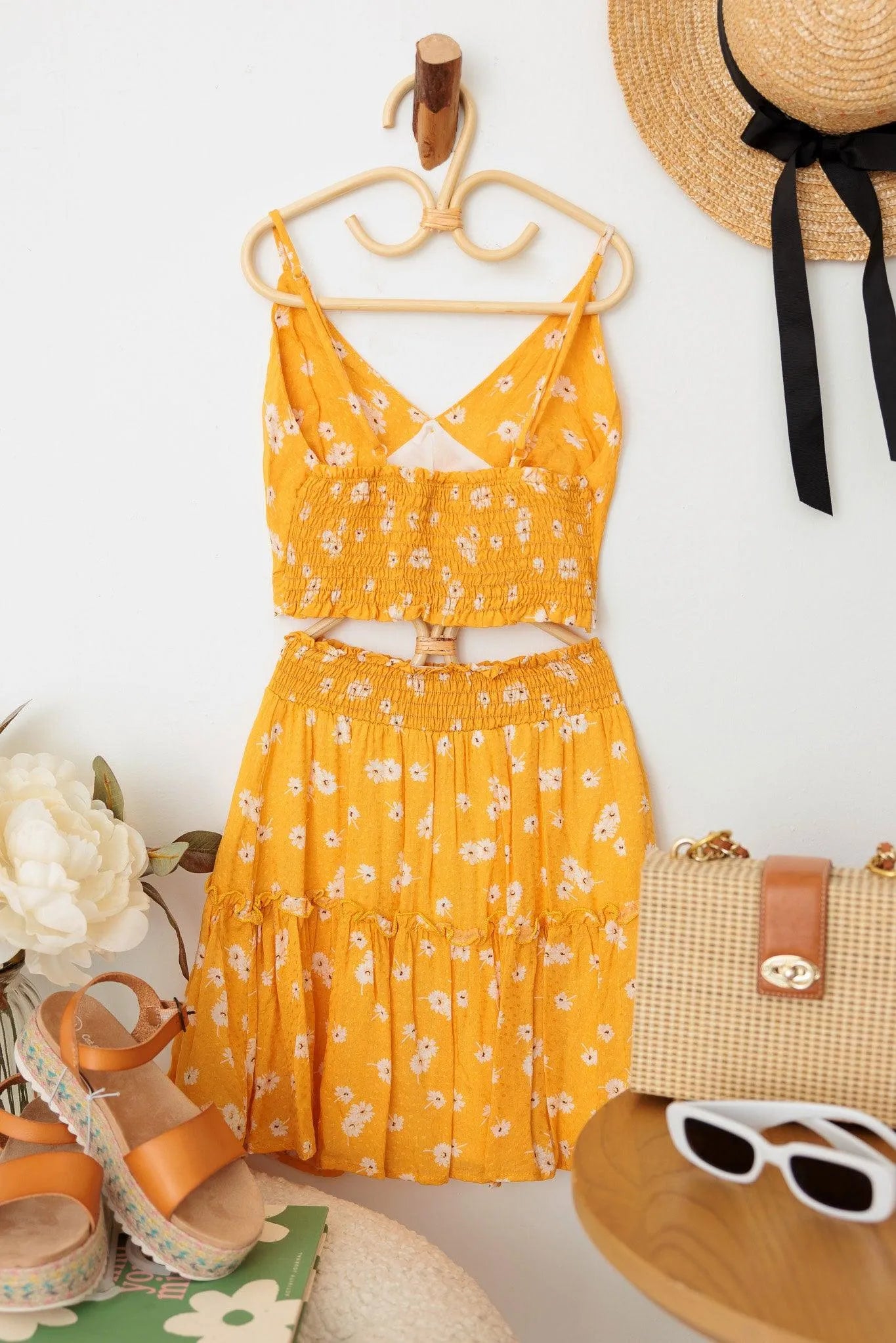 Girls Boho Floral Crop Sleeveless Top Ruffle Skirt Set - Tasha Apparel Wholesale