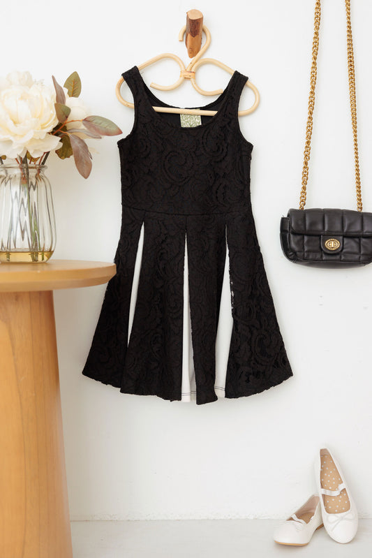 Girls Lace Black & White Hem A-line Silhouette Dress