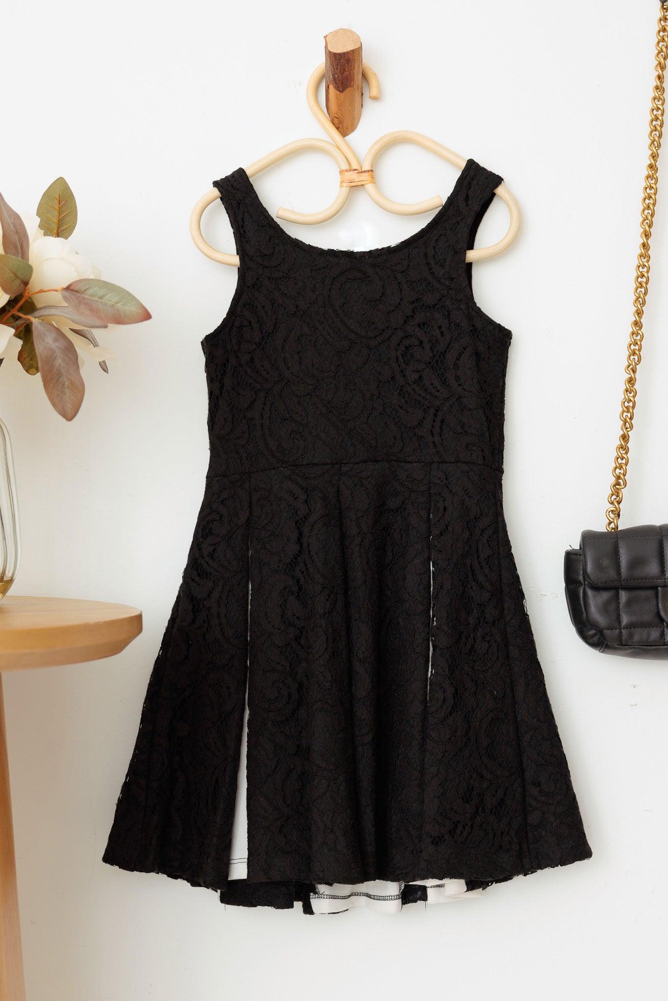 Girls Lace Black & White Hem A-line Silhouette Dress